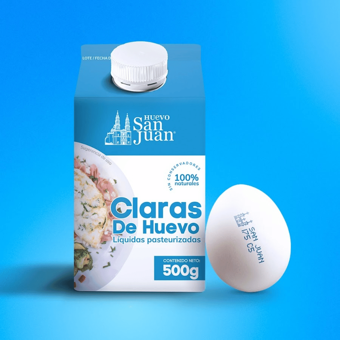 Claras de huevo Separamos las yemas de las claras por ti para que prepares los mejores platillos con Claras de Huevo San Juan. Líquidas y pasteurizadas para garantizar que las puedas usar directo del empaque. Sólo abre, usa lo que necesites y refrigera el