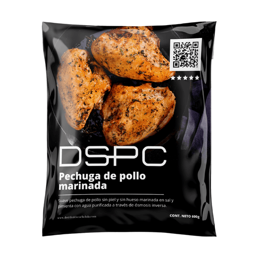Pechuga de pollo marinado DSPC Suaves y jugosas tiras de pechuga marinada en sal y pimienta, lista para poner al sartén.DSPC
