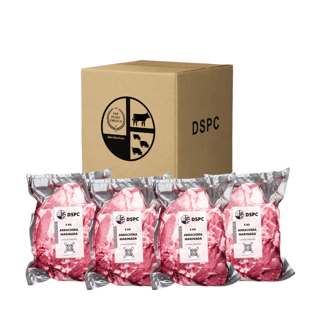 Arrachera marinada DSPC Disfruta de la Arrachera de Falda Cuadro Limousin Marinada DSPC, un producto de calidad excepcional. Esta arrachera ha sido marinada con sal, pimienta y agua purificada mediante un proceso de ósmosis inversa, lo que asegura su pure