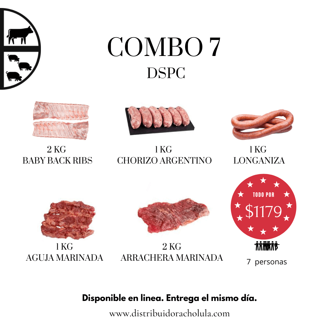 Combo 7 Combo creado por Distribuidora para 7 personas. Ahorra tiempo y dinero comprando por paquete. Pensado para el asado.DSPC