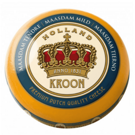 Maasdam Holandés El Queso Maasdam es un queso originario de los Países Bajos, inspirado en los quesos suizos como el Emmental. Elaborado con leche de vaca, este queso se distingue por sus características cavidades o agujeros, que se forman durante la ferm